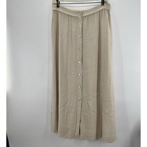 Cynthia Howie Mesh Maxi Skirt 8P Oatmeal Linen* Sheer Shell Button Woven Coastal